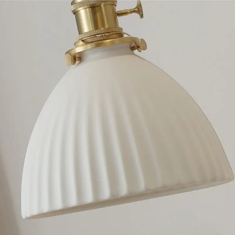 Vintage cream ribbed white ceramic led pendant light kitchen wood accent