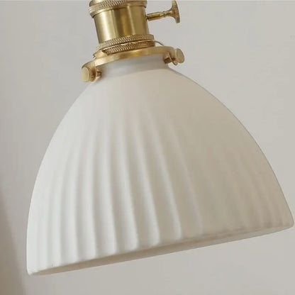 Vintage cream ribbed white ceramic led pendant light kitchen wood accent