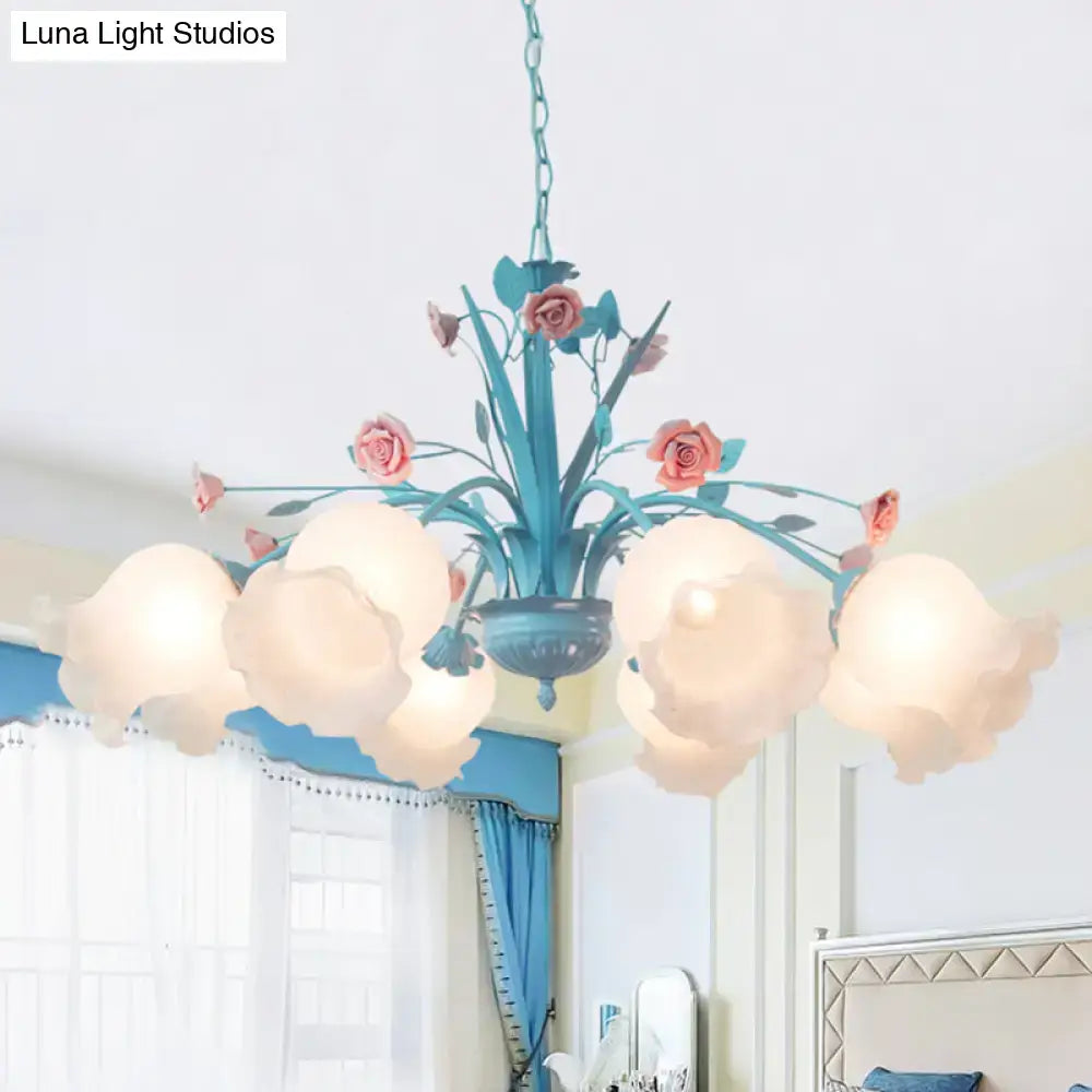 Turquoise & pink floral glass chandelier living room light 110v-120v