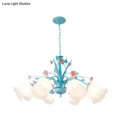 Turquoise & pink floral glass chandelier living room light 110v-120v