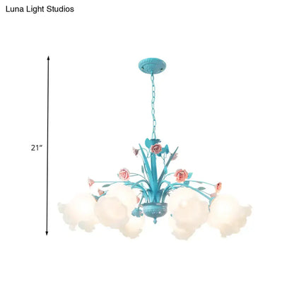 Turquoise & pink floral glass chandelier living room light 110v-120v