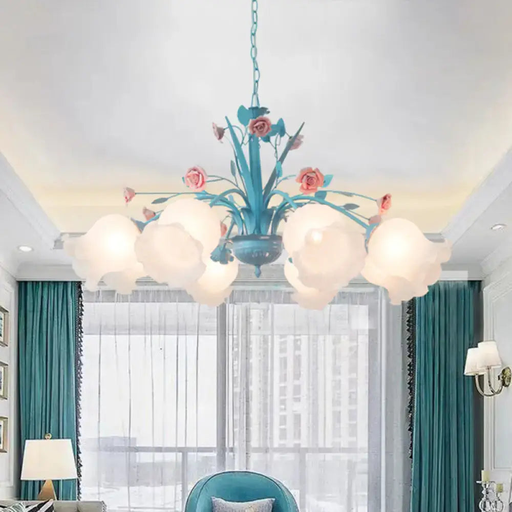 Turquoise & pink floral glass chandelier living room light 110v-120v