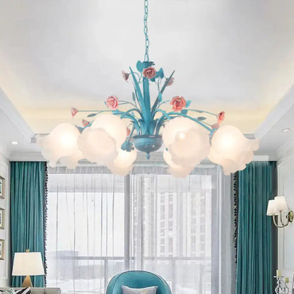 Turquoise & pink floral glass chandelier living room light 110v-120v