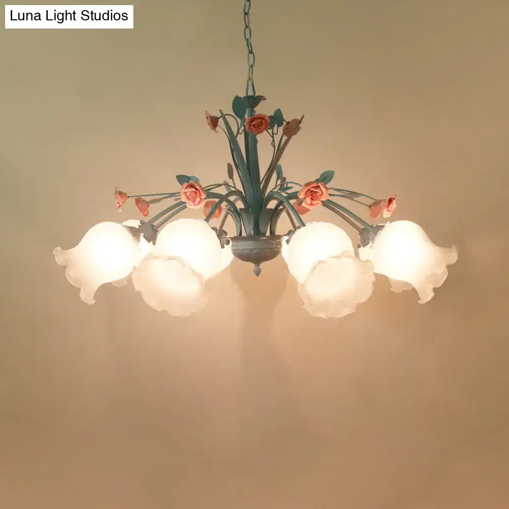 Turquoise & pink floral glass chandelier living room light 110v-120v