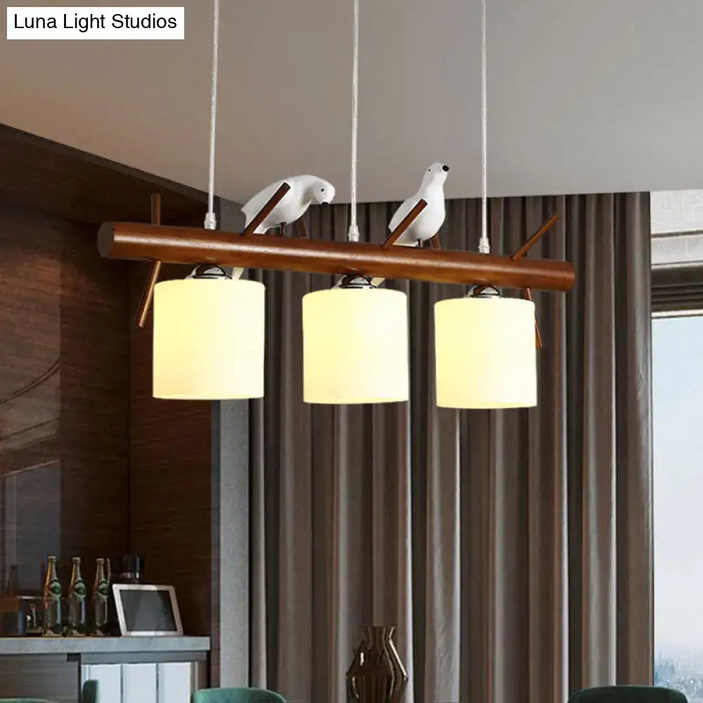 Wooden and white glass bird led pendant light dining room