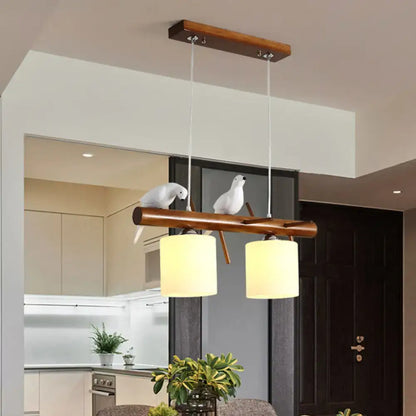 Wooden and white glass bird led pendant light dining room