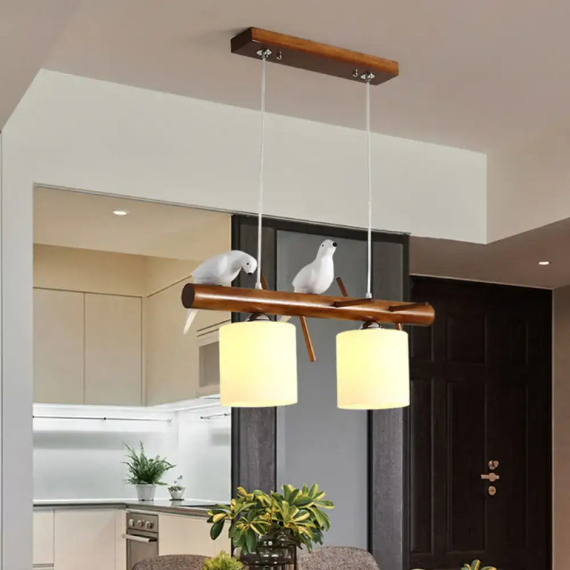 Wooden and white glass bird led pendant light dining room