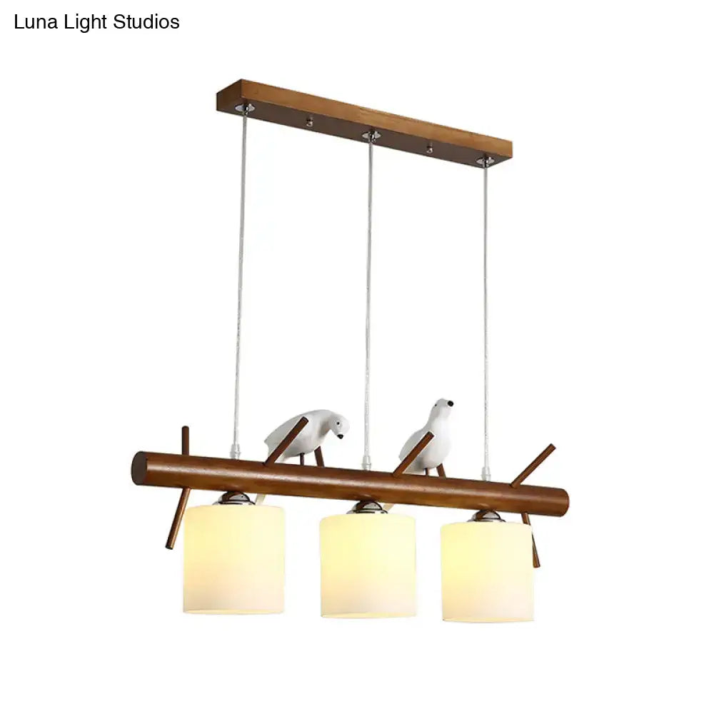 Wooden and white glass bird led pendant light dining room
