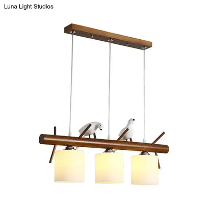 Wooden and white glass bird led pendant light dining room