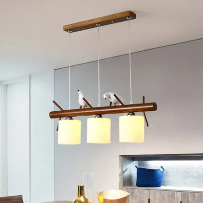 Wooden and white glass bird led pendant light dining room