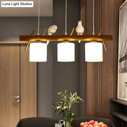 Wooden and white glass bird led pendant light dining room
