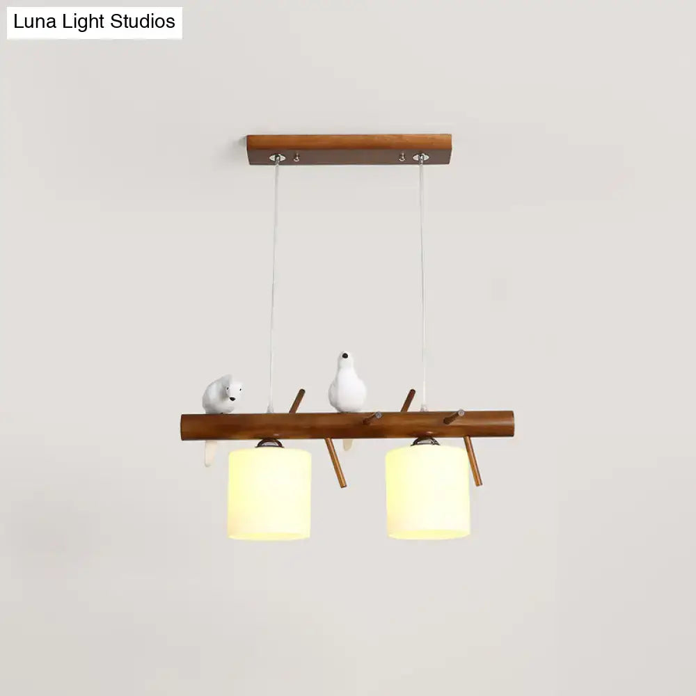 Wooden and white glass bird led pendant light dining room
