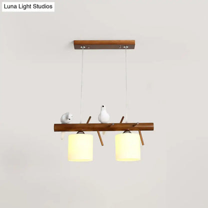 Wooden and white glass bird led pendant light dining room