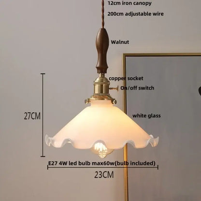 Vintage walnut and white glass led pendant light kitchen lighting