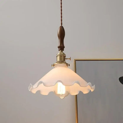 Vintage walnut and white glass led pendant light kitchen lighting