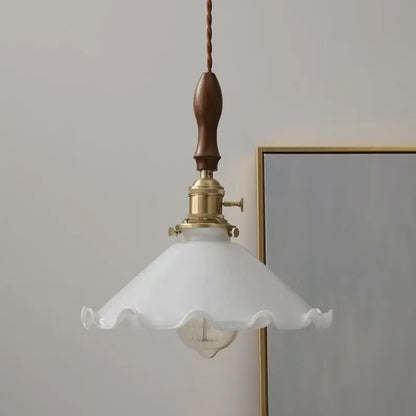 Vintage walnut and white glass led pendant light kitchen lighting