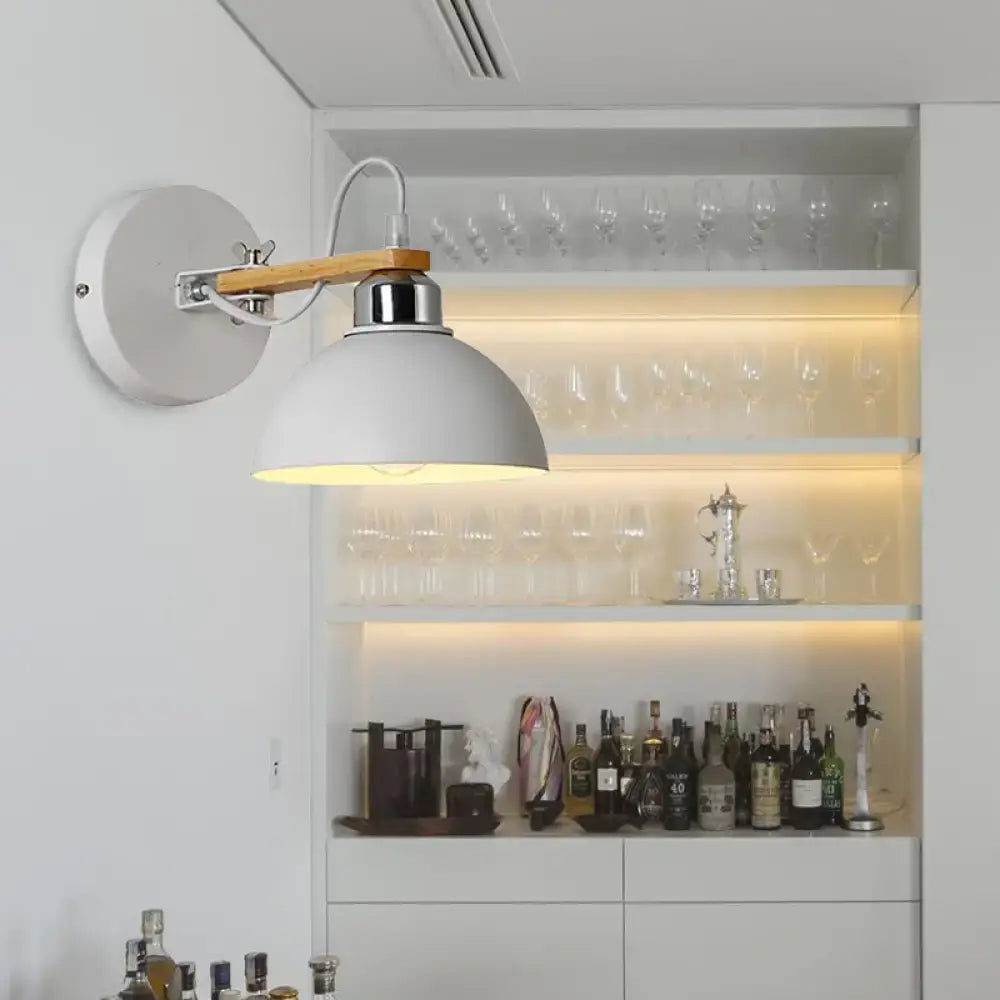 White and wood dome wall light bedroom direct wired electric