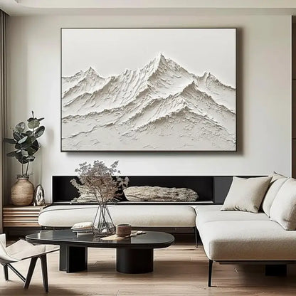 Minimalist white mountain hand painted oil painting living room art