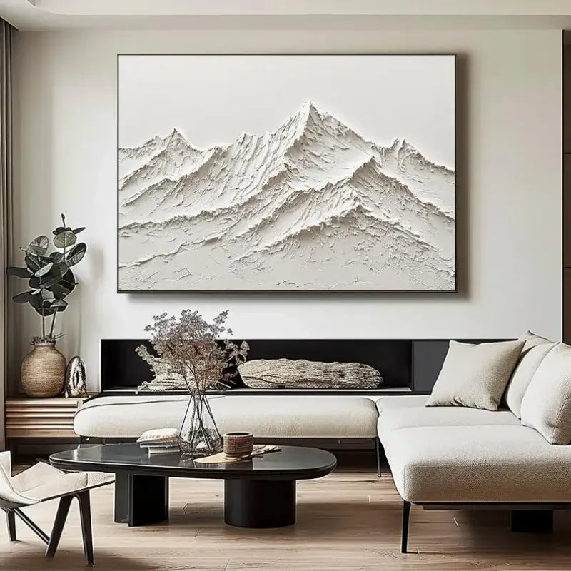 Minimalist white mountain hand painted oil painting living room art