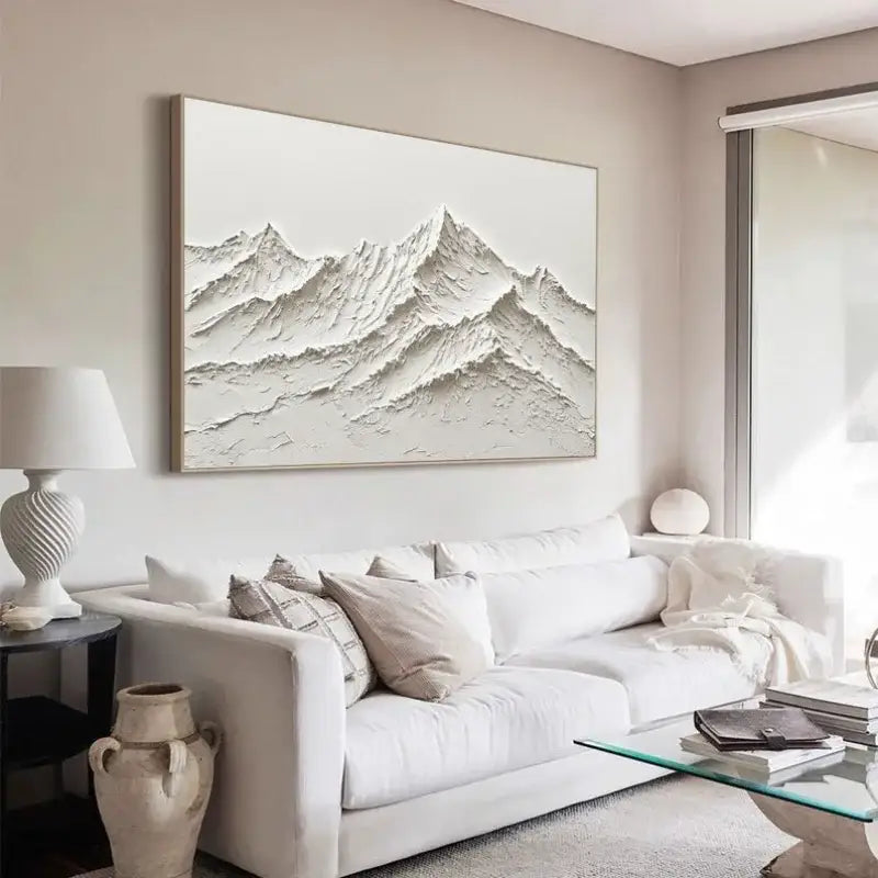 Minimalist white mountain hand painted oil painting living room art