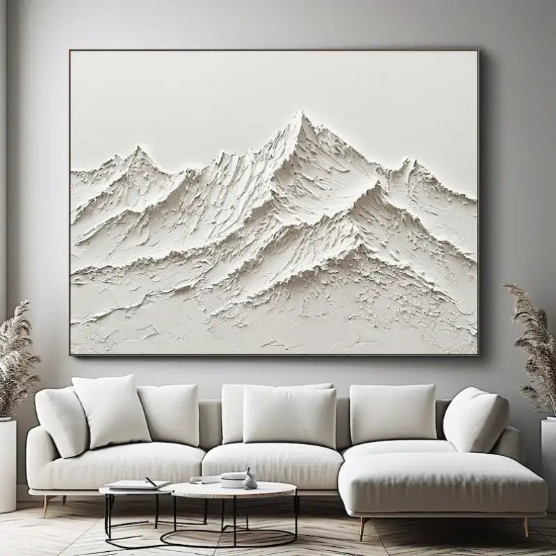 Minimalist white mountain hand painted oil painting living room art