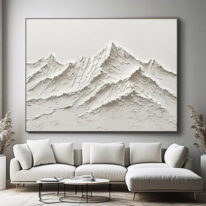 Minimalist white mountain hand painted oil painting living room art