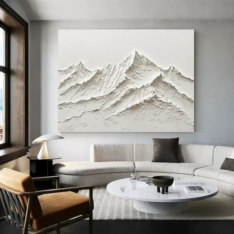Minimalist white mountain hand painted oil painting living room art