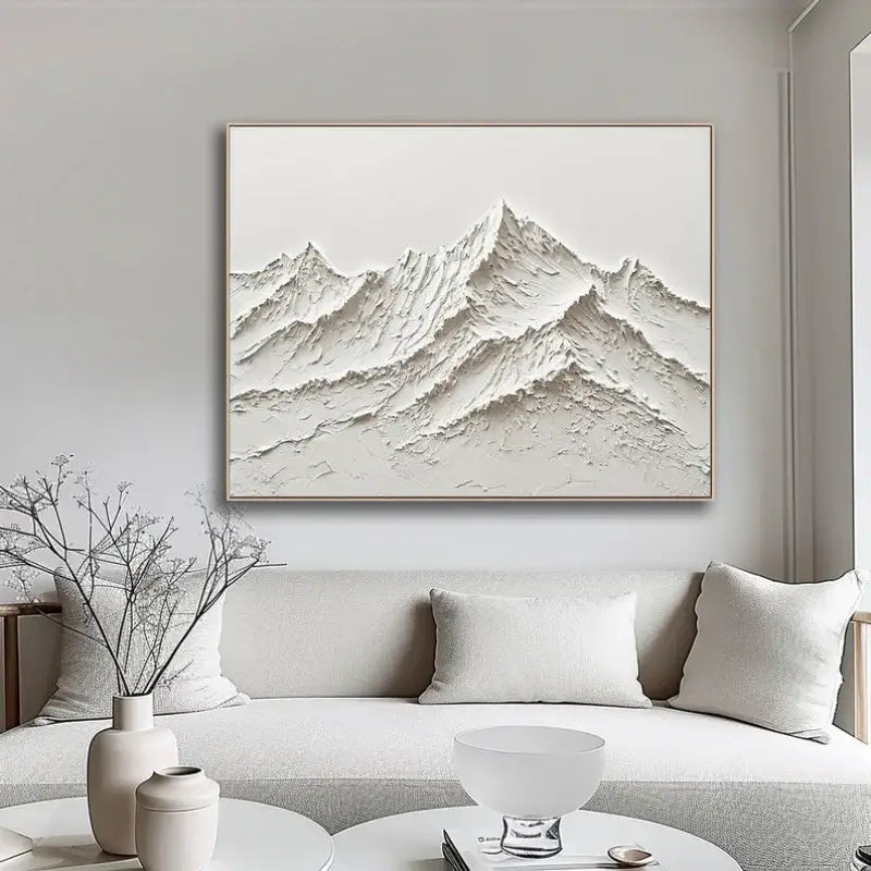 Minimalist white mountain hand painted oil painting living room art