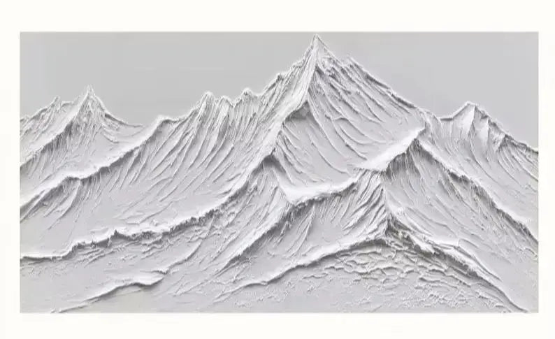 Minimalist white mountain hand painted oil painting living room art
