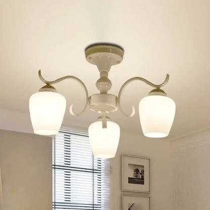 Countryside cream opaline glass cone chandelier dining room light