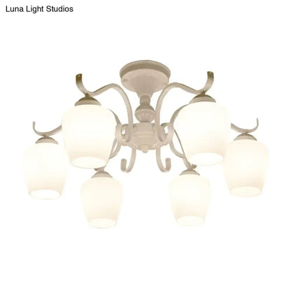 Countryside cream opaline glass cone chandelier dining room light