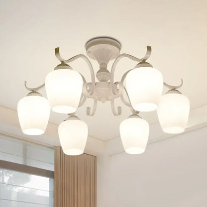 Countryside cream opaline glass cone chandelier dining room light