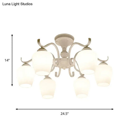 Countryside cream opaline glass cone chandelier dining room light