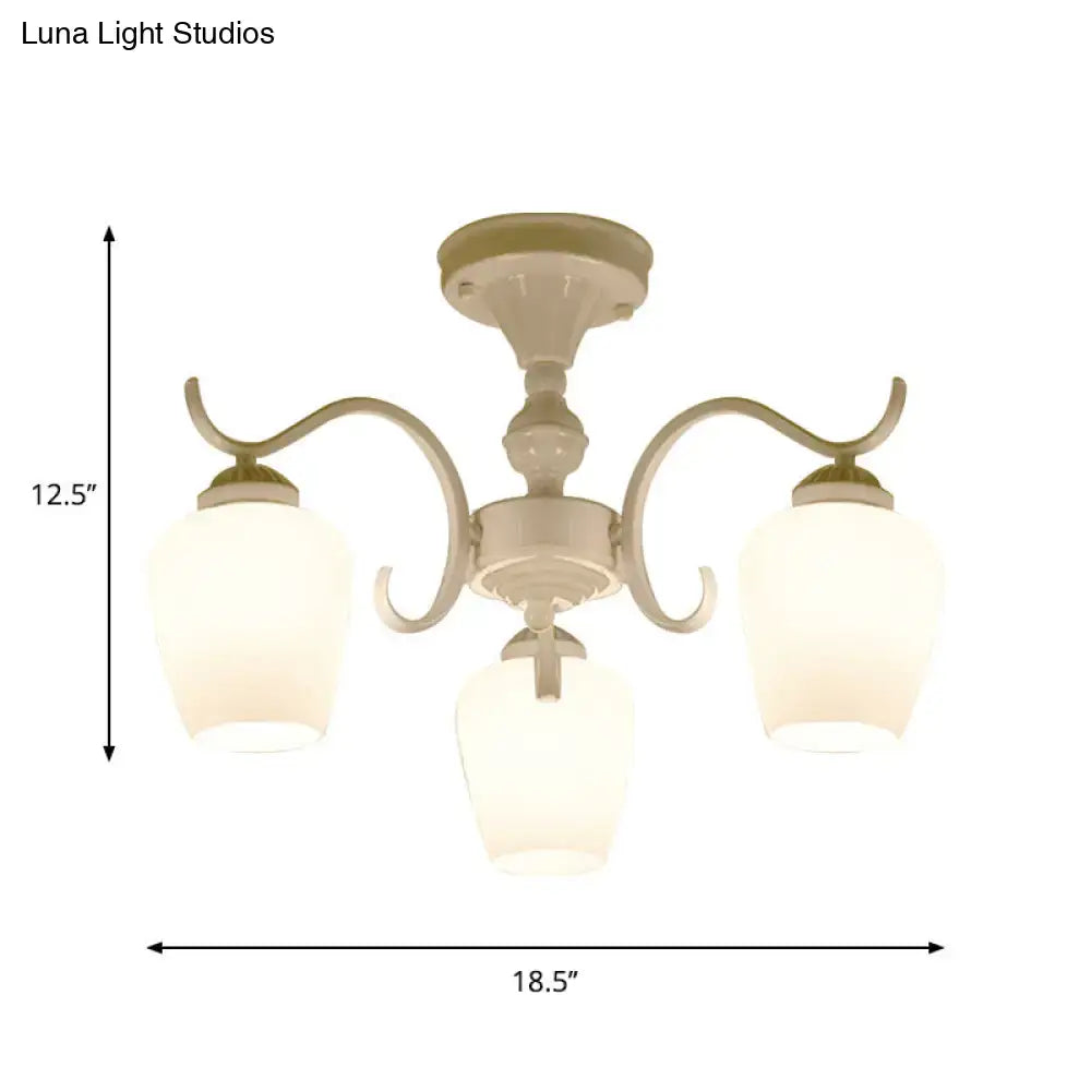 Countryside cream opaline glass cone chandelier dining room light