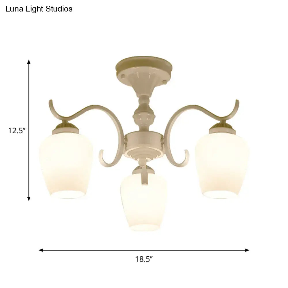Countryside cream opaline glass cone chandelier dining room light