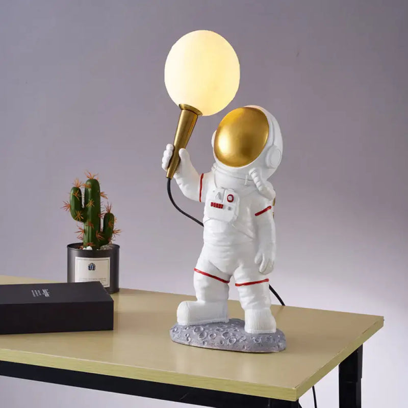 White astronaut spaceman table lamp bedroom gold accent light