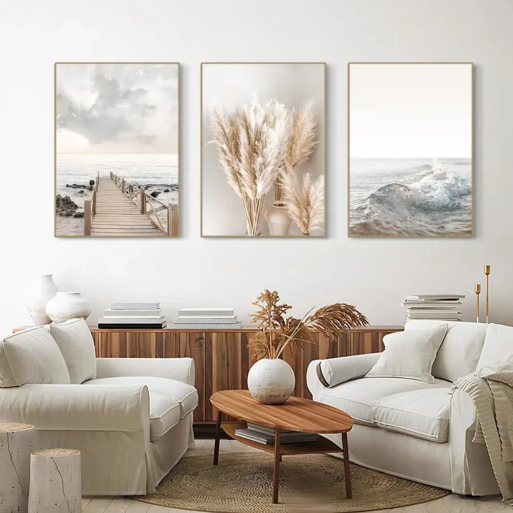 Coastal white seascape canvas set bedroom wall art