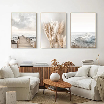 Coastal white seascape canvas set bedroom wall art