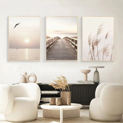 Coastal white seascape canvas set bedroom wall art