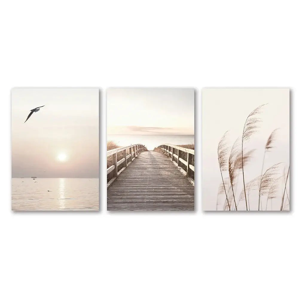 Coastal white seascape canvas set bedroom wall art