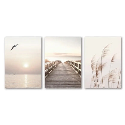 Coastal white seascape canvas set bedroom wall art