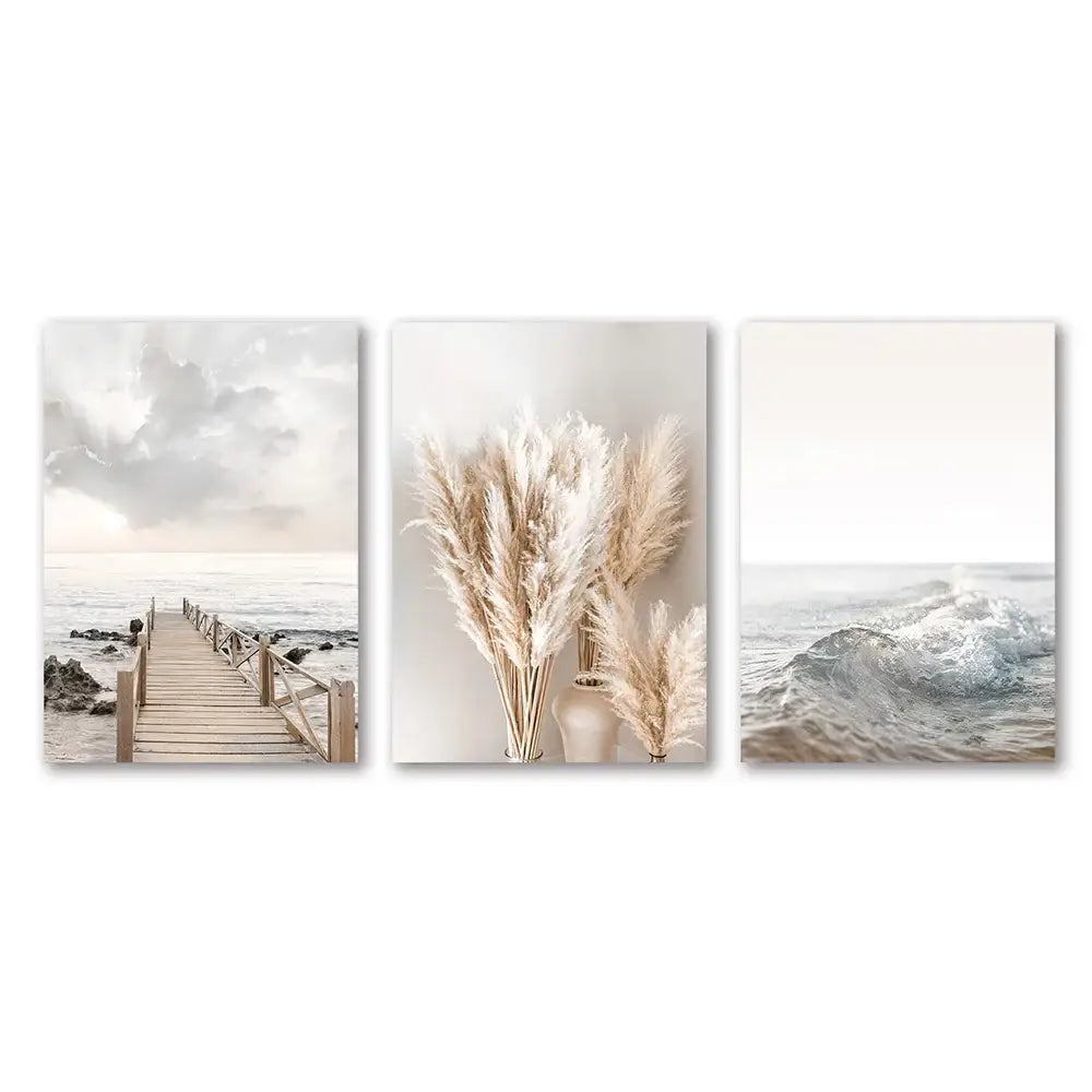 Coastal white seascape canvas set bedroom wall art