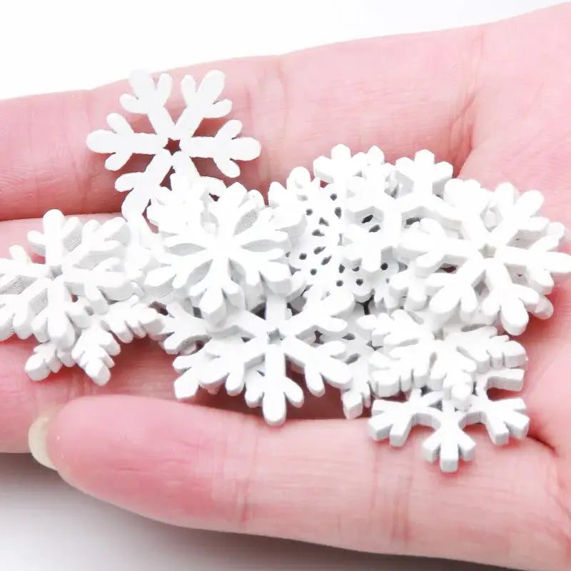 Intricate white wooden snowflake slices for living room christmas crafts