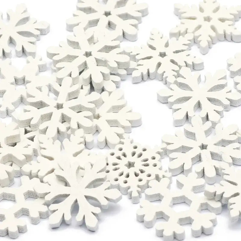 Intricate white wooden snowflake slices for living room christmas crafts