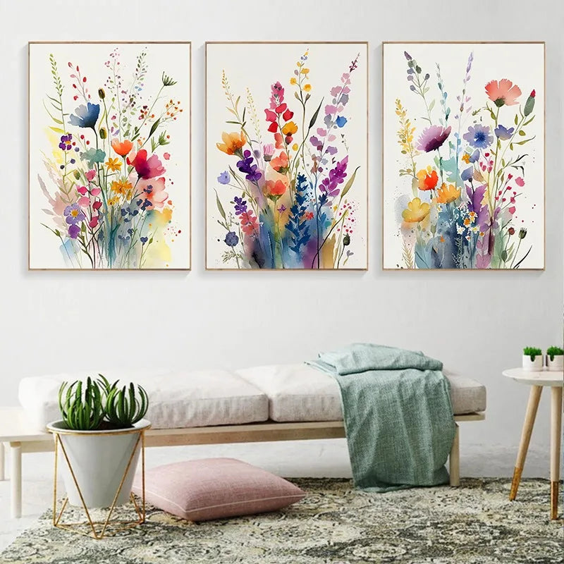 DecorBites™ Wildflowers Watercolour Poster Set - Canvas Wall Art