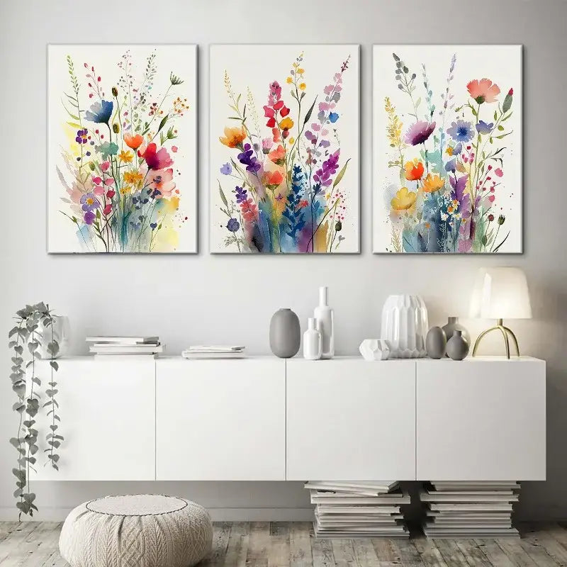 Wildflowers watercolour canvas wall art set – living room posters