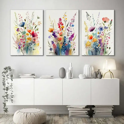 Wildflowers watercolour canvas wall art set – living room posters