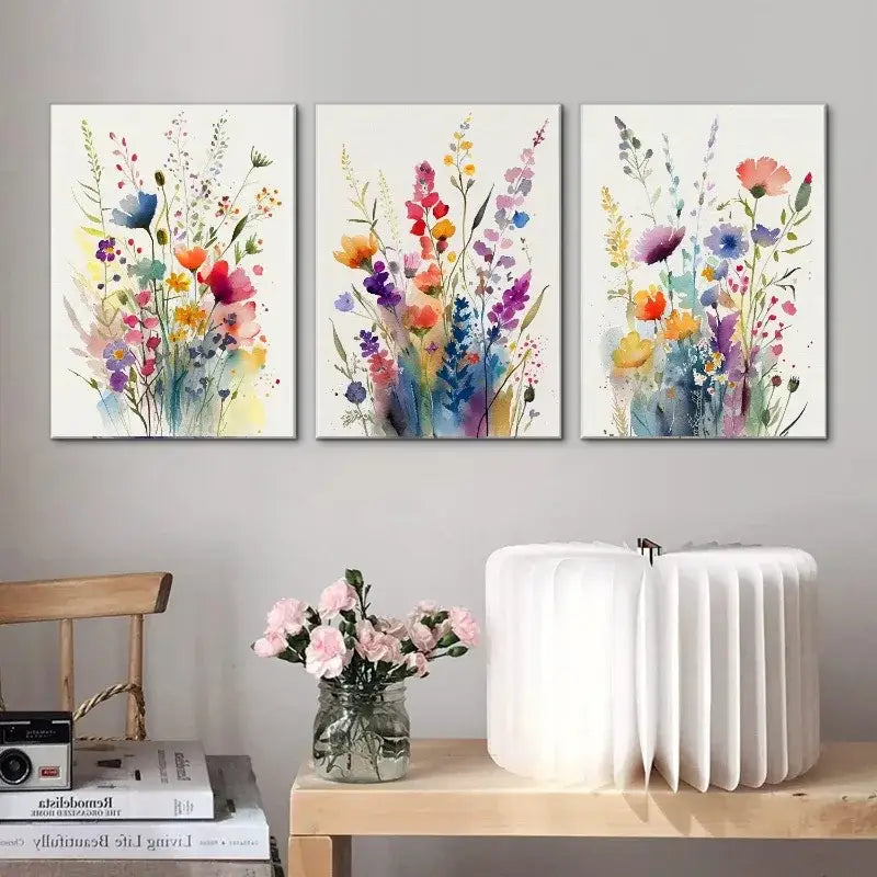 Wildflowers watercolour canvas wall art set – living room posters