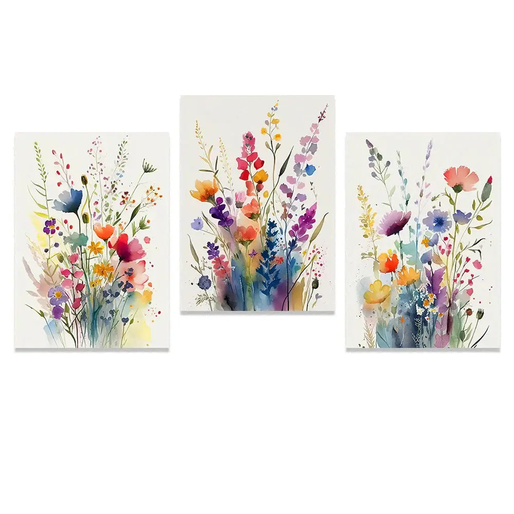 Wildflowers watercolour canvas wall art set – living room posters