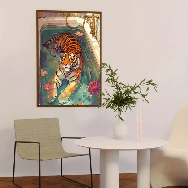 Pink tiger convertible wildlife bathroom canvas painting